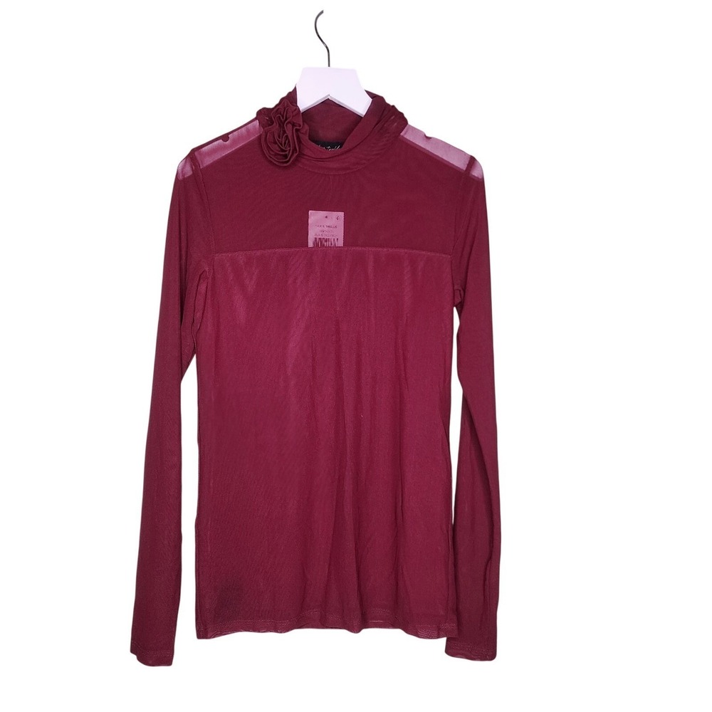 Oak & Trellis Top Mesh Long Sleeve Flower Burgundy Romantic Feminine Whimsigoth